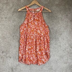 Jane and Delancey Blouse Womens Large Orange Sleeveless Floral Rayon- 4441